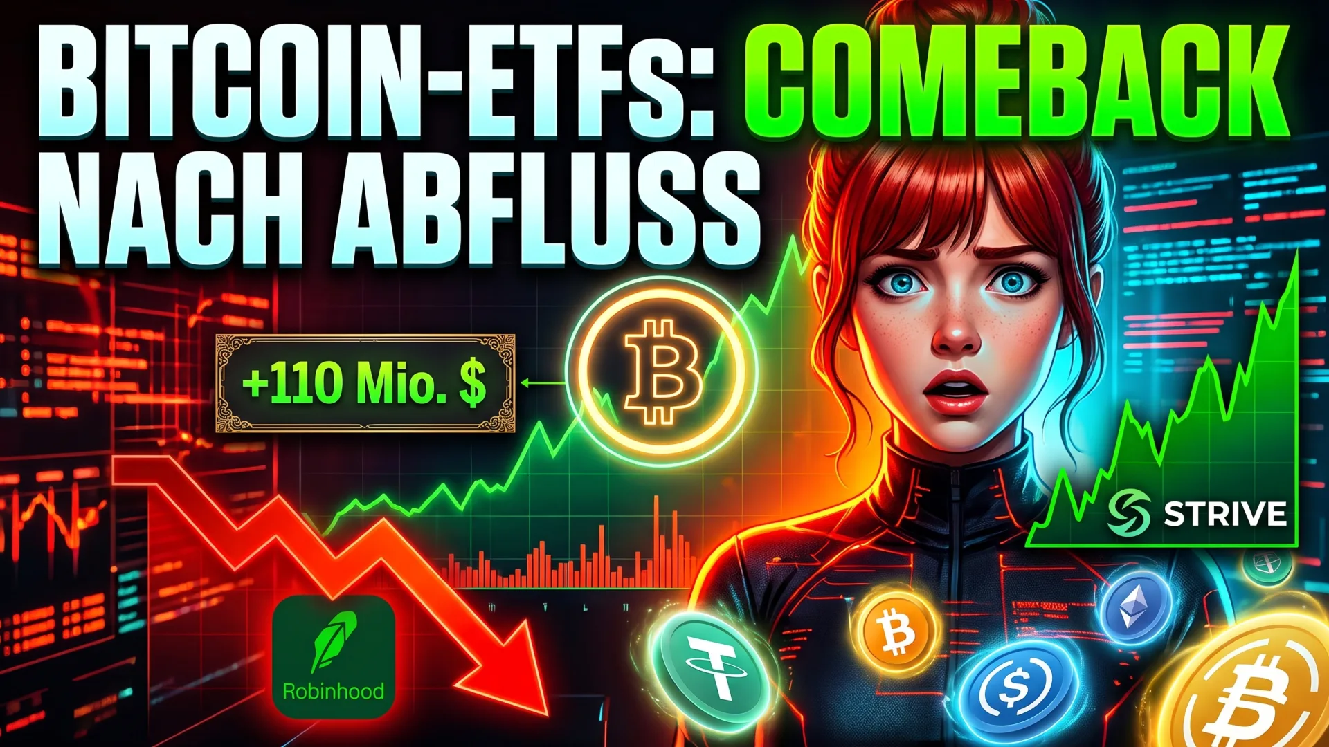 BITCOIN-ETFS: COMEBACK NACH ABFLUSS +110 Mio. $: Bitcoin ETFs, Robinhood, Strive, Stablecoins